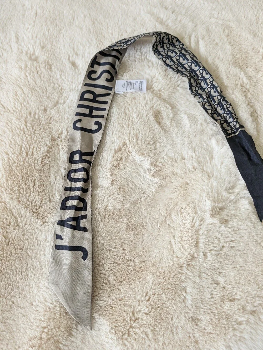 Dior Navy and Cream Logo Twilly Scarf